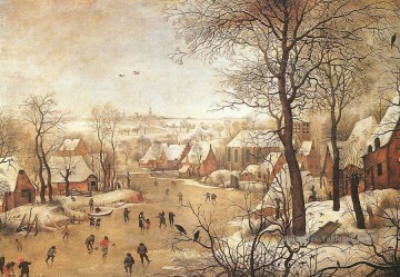 Paysage d’hiver avec un piège à oiseaux Paysan genre Pieter Brueghel le Jeune Peinture à l'huile